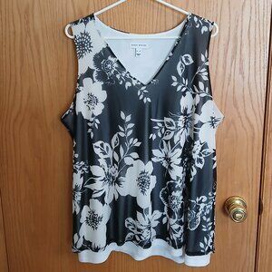 Like New Susan Graver Floral Pattern Navy XL Sleeveless Top